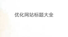 优化网站标题大全 店群优化标题大全