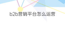 b2b营销平台怎么运营 b2b怎么营销
