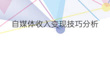 自媒体收入变现技巧分析 自媒体收入变现技巧