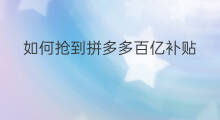 如何抢到拼多多百亿补贴 为啥拼多多百亿补贴 如何抢到拼多多百亿补贴 为啥拼多多百亿补贴
