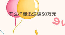 怎么样能迅速赚30万元 怎么样才可以赚30万元
