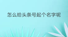 怎么给头条号起个名字呢 头条号起个啥名字好听