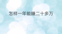 怎样一年能赚二十多万 怎样一年能赚二十多万呢