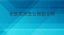 全款买房怎么做副业啊 副业全款买房怎么做