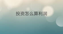 投资怎么算利润 怎样算利润