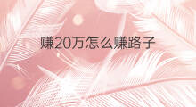 赚20万怎么赚路子 在哪赚20万