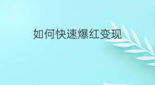 如何快速爆红变现 快手如何爆红