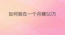 如何能在一个月赚50万 如何一个月赚20万