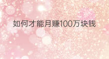 如何才能月赚100万块钱 怎么才能一月赚10万块钱