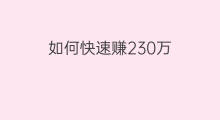 如何快速赚230万 230万要赚多久
