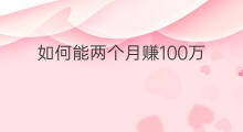 如何能两个月赚100万 如何两个月赚9万的案例