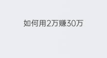如何用2万赚30万 如何用60万赚30万